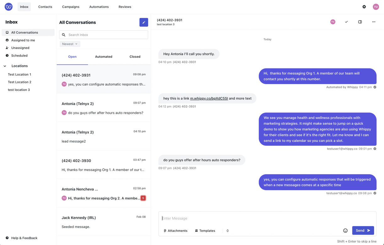 Automation and communication platform dashboard